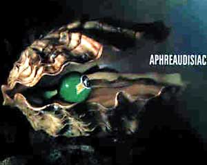 image of perrier advert - shows oyster shell with bottle of perrier inside and the word 'Aphreadisiac'