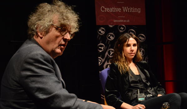 Professor Paul Muldoon with PJ Harvey at the 2017 Lancaster Words Festival