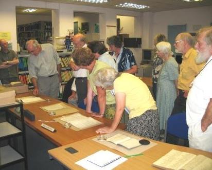Picture of a manorial documents workshop, held at Cumbria Record Office and Local Studies Library, Barrow-in-Furness, July 2006